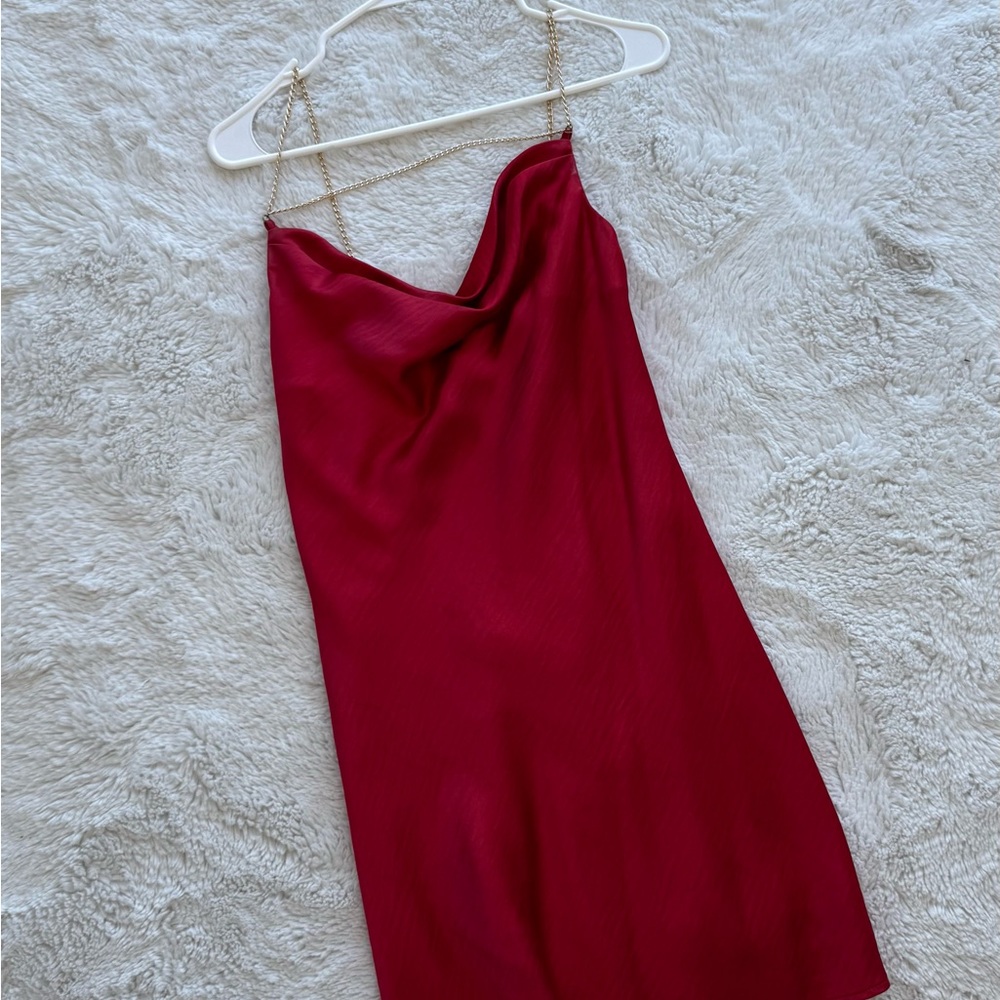 lovers and friends red mini dress with gold chain size small